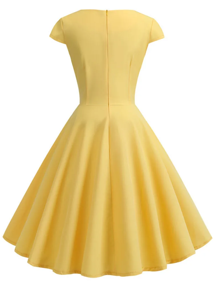 Elegant V Neck Vintage Robe Retro pin up Party Office Midi Dresses - Image 7