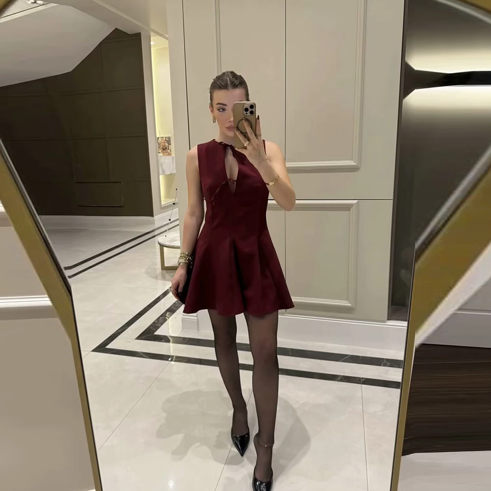 Elegant Wide Swing Sleeveless Bow Trim Mini Sleeveless Dress - Image 4