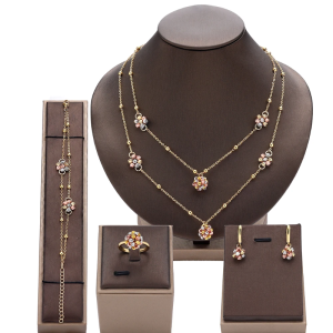 Fashionable Handmade Woven Beads Wave Line Open Cuff Bracelet Ring Necklace Earrings 4 pcs Set