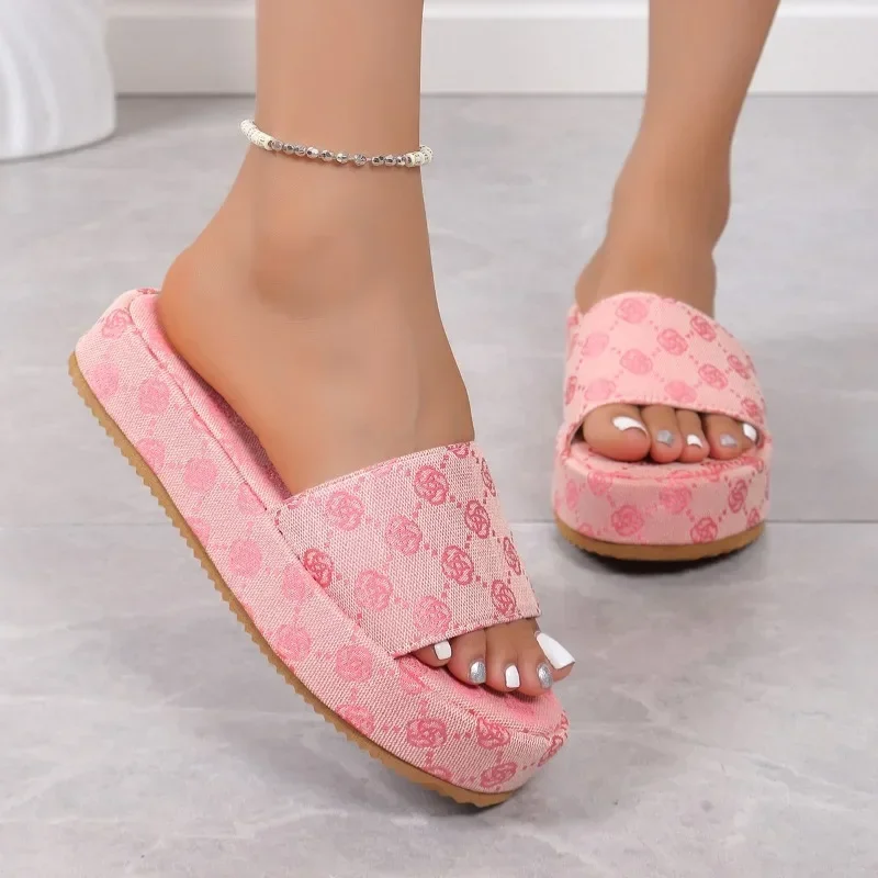 Floral Beach Style Outdoor Platform Designer Flat Slippers - Image 6