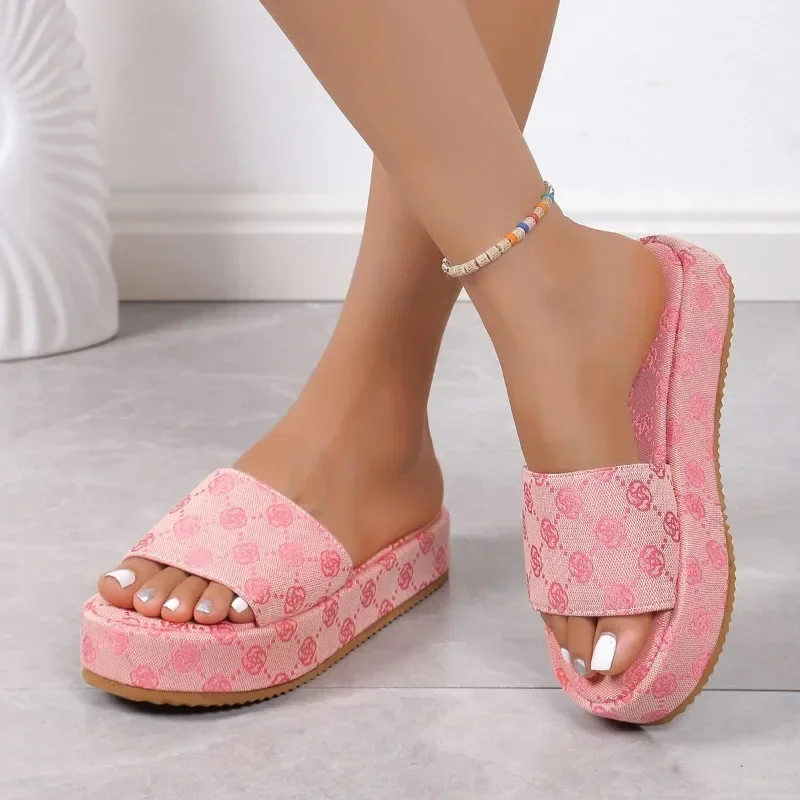 Floral Beach Style Outdoor Platform Designer Flat Slippers - Image 5