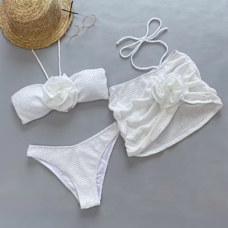 Flowers Solid Bandage Swimwear Bathing Suit Beachwear Swimming Suit - Image 7