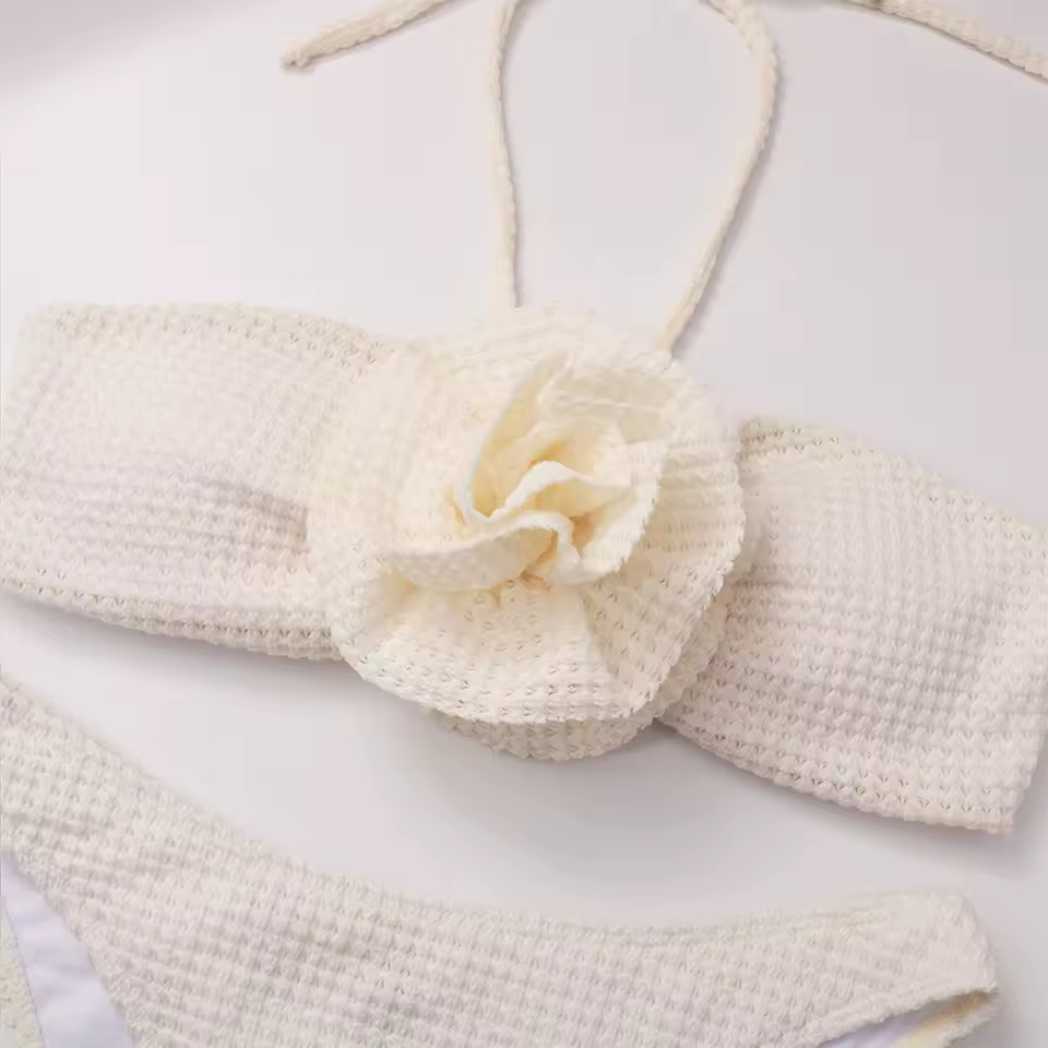 Flowers Solid Bandage Swimwear Bathing Suit Beachwear Swimming Suit - Image 4