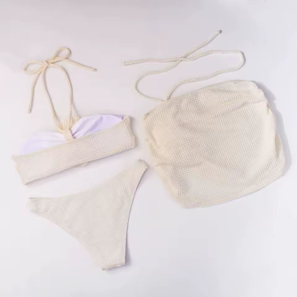 Flowers Solid Bandage Swimwear Bathing Suit Beachwear Swimming Suit - Image 3