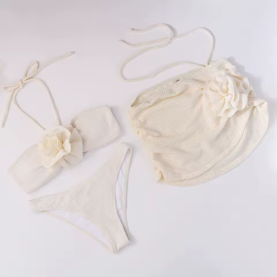 Flowers Solid Bandage Swimwear Bathing Suit Beachwear Swimming Suit - Image 2