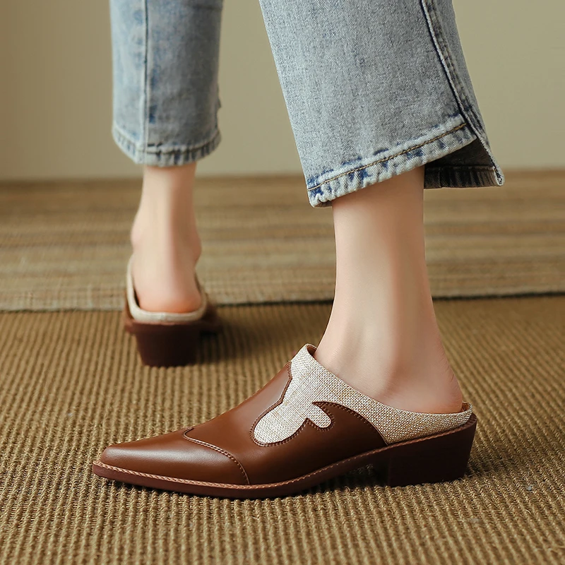High-Quality Genuine Leather Cowhide Comfortable Simple Home Muller Shoes - Image 4