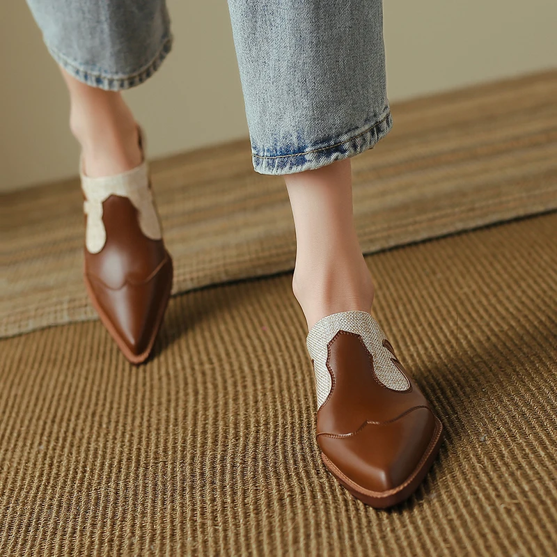 High-Quality Genuine Leather Cowhide Comfortable Simple Home Muller Shoes