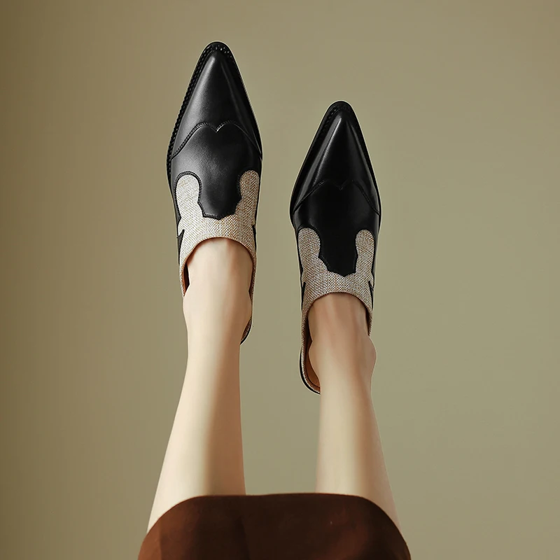 High-Quality Genuine Leather Cowhide Comfortable Simple Home Muller Shoes - Image 8