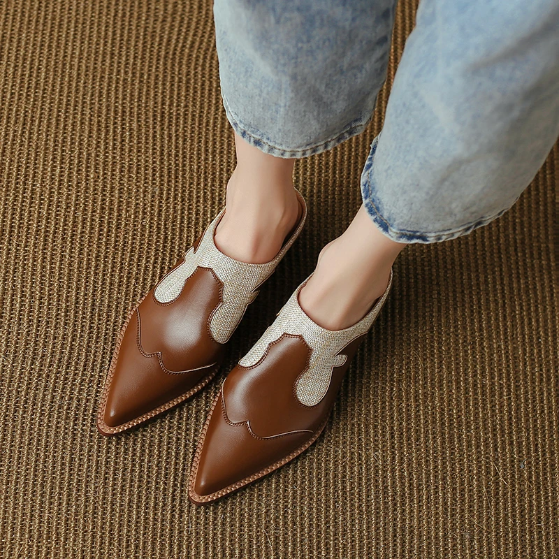 High-Quality Genuine Leather Cowhide Comfortable Simple Home Muller Shoes - Image 5