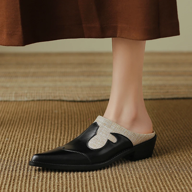 High-Quality Genuine Leather Cowhide Comfortable Simple Home Muller Shoes - Image 11