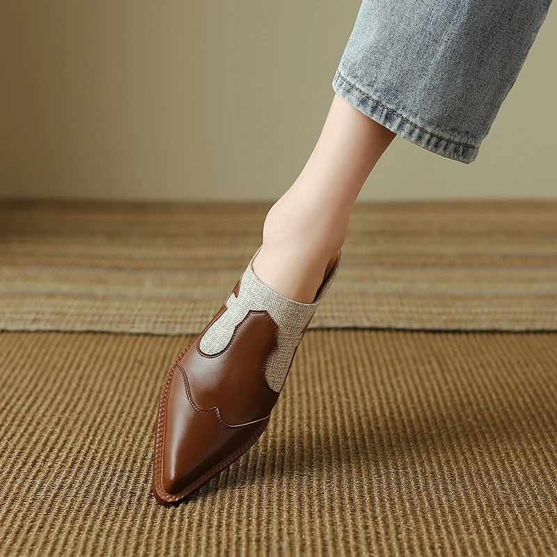 High-Quality Genuine Leather Cowhide Comfortable Simple Home Muller Shoes - Image 3