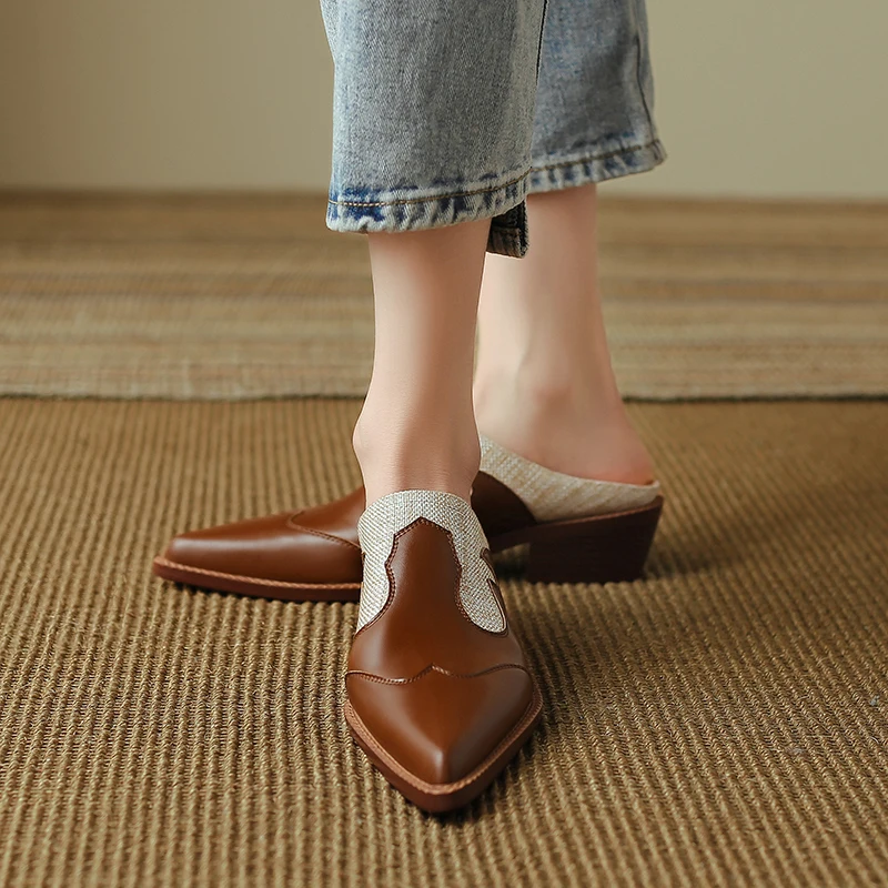 High-Quality Genuine Leather Cowhide Comfortable Simple Home Muller Shoes - Image 2