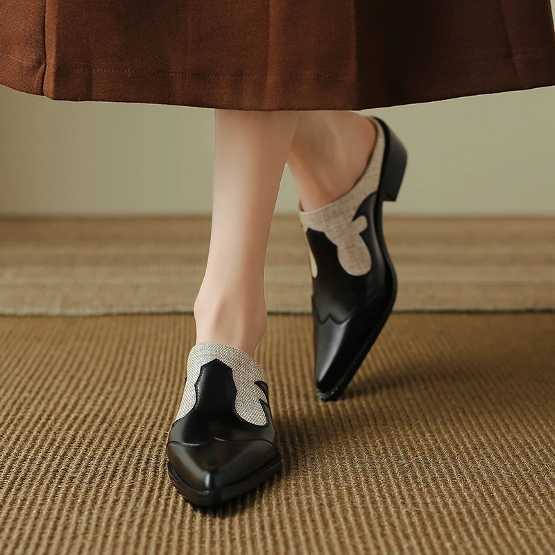 High-Quality Genuine Leather Cowhide Comfortable Simple Home Muller Shoes - Image 13