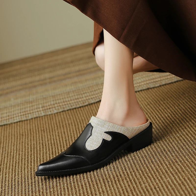 High-Quality Genuine Leather Cowhide Comfortable Simple Home Muller Shoes - Image 10