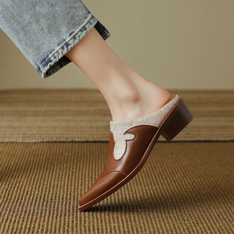 High-Quality Genuine Leather Cowhide Comfortable Simple Home Muller Shoes - Image 6