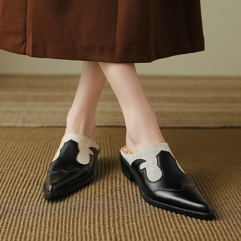 High-Quality Genuine Leather Cowhide Comfortable Simple Home Muller Shoes - Image 9