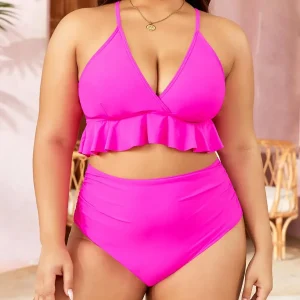 High Waist Bikini Swimwear Pure Color Fashionable Swimming Suit