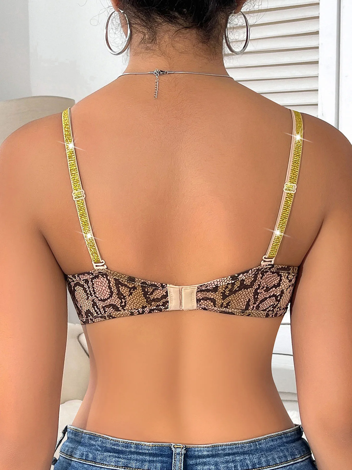 Knitting Push Up Brassiere Leopard Print Contrast Sequin Removable Padding Bra - Image 12
