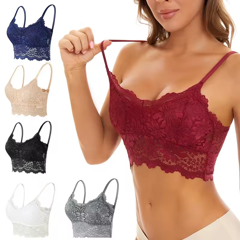 Lace Solid Color Underwear Vest Hollow Out Wireless Lingerie Seamless Bra