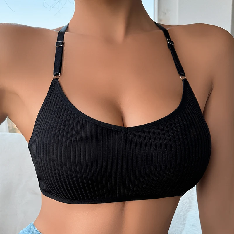 Lingerie Backless Ribbed Brassiere Breathable Camisole Solid Wireless Bras
