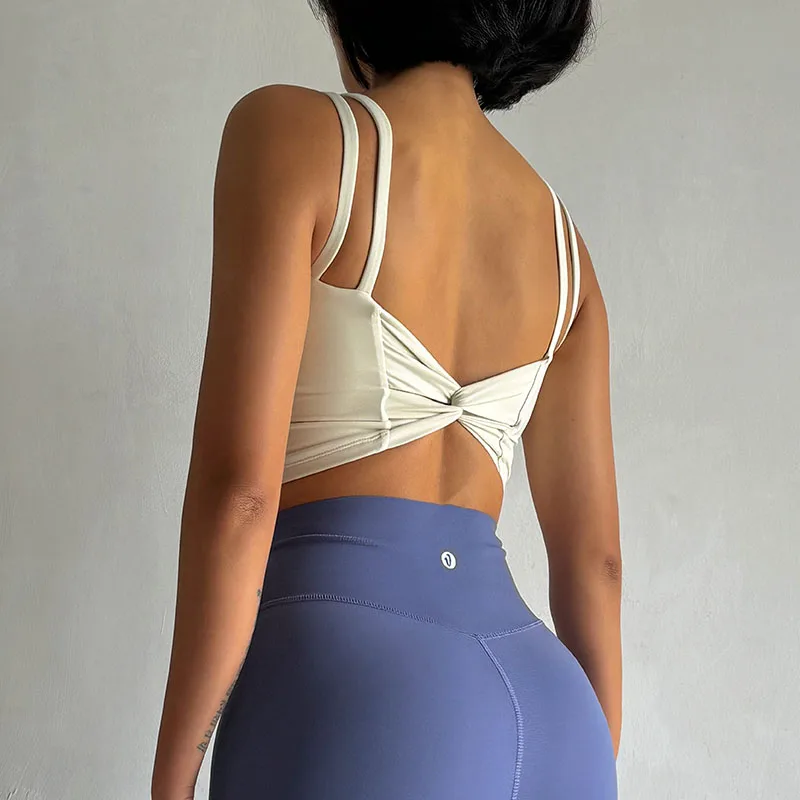 Lingerie Push Up Fixed Pad Back knotted Underwear Running Vest Gym Tops - Image 9