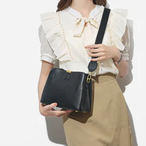 Luxury Cow Leather 3 Layer Small Bucket Genuine Leather Shoulder Crossbody Bag