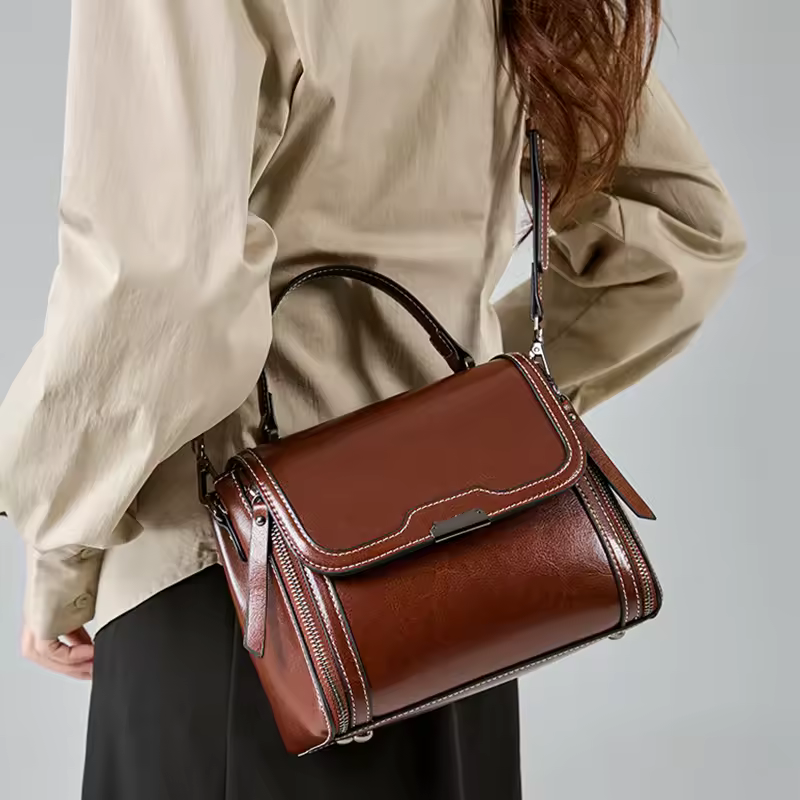 Luxury Cowhide Genuine Leather High Quality Vintage Shoulder Crossbody Tote Bag