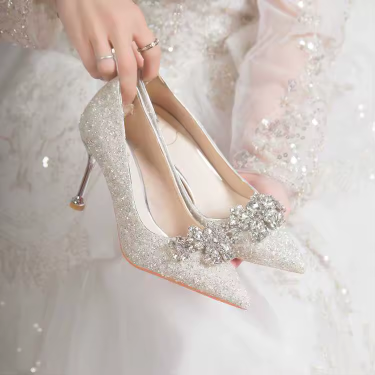 Luxury Crystal Engagement Party Wedding High Heels Sandals