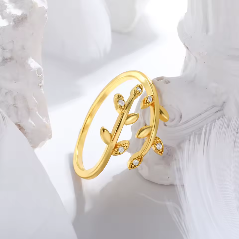 Luxury Fashion Exquisite Zircon Adjustable Leaves Jewelry Rings - Image 3