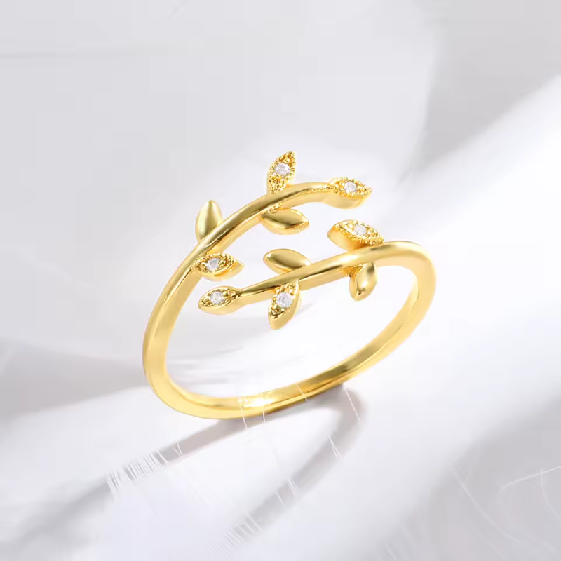Luxury Fashion Exquisite Zircon Adjustable Leaves Jewelry Rings - Image 2