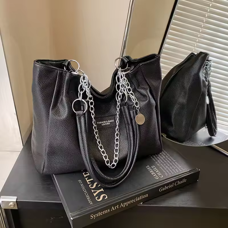Luxury Large Capacity PU Soft Leather Single Shoulder Chain Commuting Tote Bag