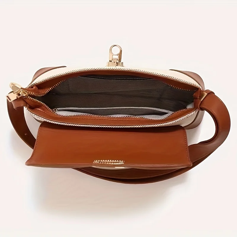 Luxury Light Patchwork Flap Pocket Button Closure Hasp Crossbody Shoulder Bag - Image 2