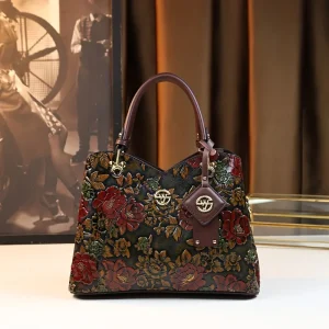 Luxury PU Leather Vintage Flower Pattern Tote Crossbody Handbag