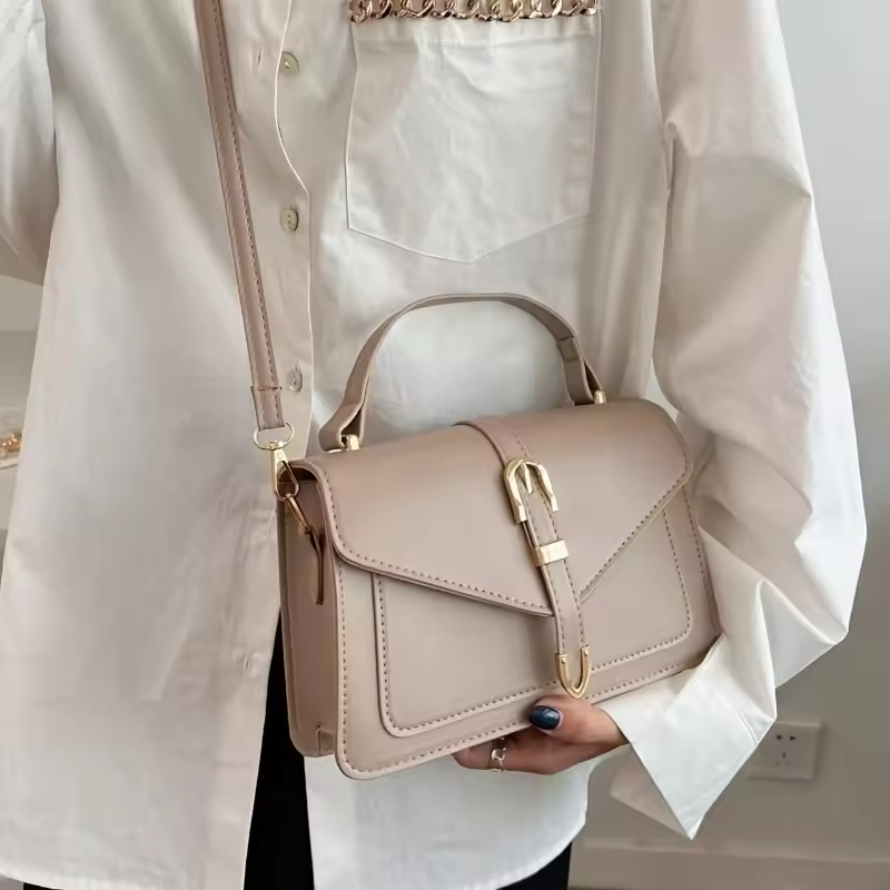 Luxury Solid Color Square with Top Handle and Flap Minimalist Crossbody Bag