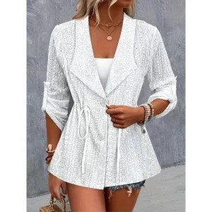 Luxury Solid Color Waistband Cut Out Long Sleeved Jacket