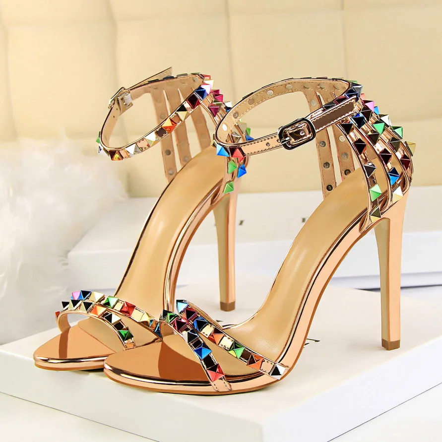 Luxury Stiletto Gladiator Stripper Rivets Open Toe High Heels Sandles - Image 7