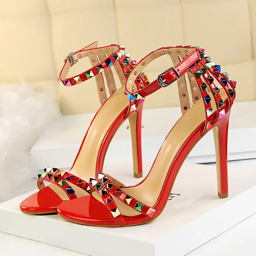 Luxury Stiletto Gladiator Stripper Rivets Open Toe High Heels Sandles - Image 15