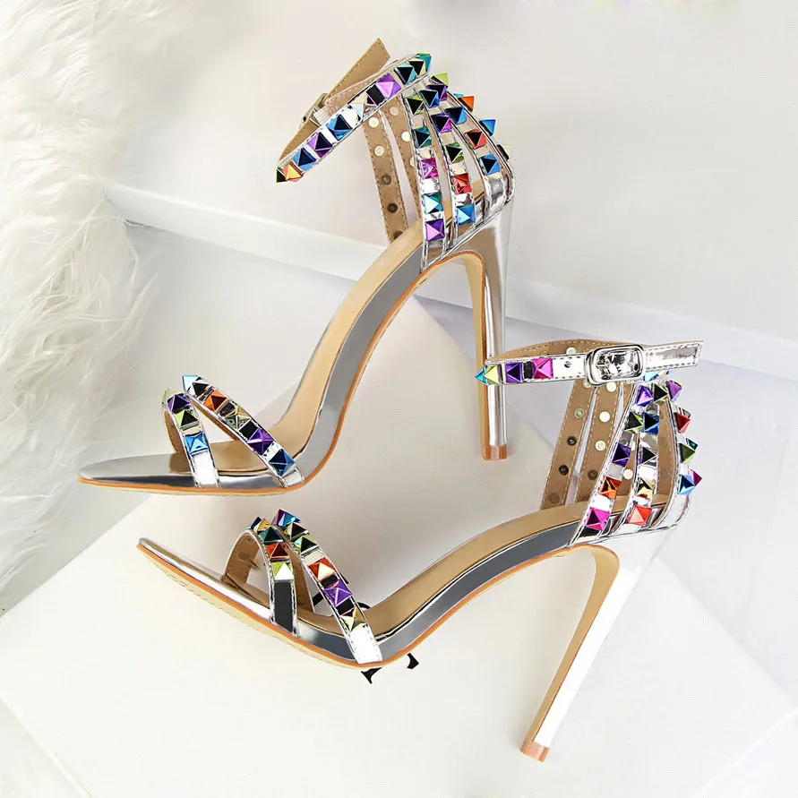 Luxury Stiletto Gladiator Stripper Rivets Open Toe High Heels Sandles - Image 19