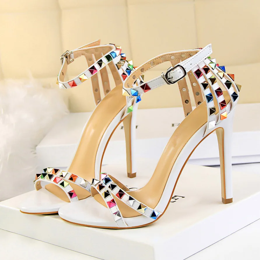 Luxury Stiletto Gladiator Stripper Rivets Open Toe High Heels Sandles - Image 12