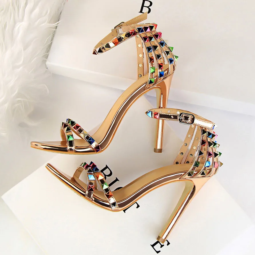 Luxury Stiletto Gladiator Stripper Rivets Open Toe High Heels Sandles - Image 6