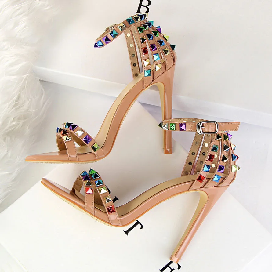Luxury Stiletto Gladiator Stripper Rivets Open Toe High Heels Sandles - Image 17
