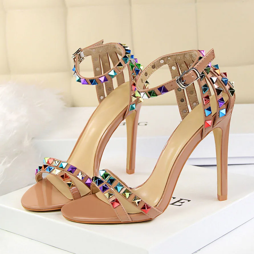 Luxury Stiletto Gladiator Stripper Rivets Open Toe High Heels Sandles - Image 16