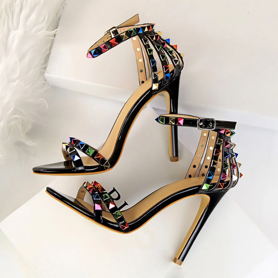 Luxury Stiletto Gladiator Stripper Rivets Open Toe High Heels Sandles - Image 11