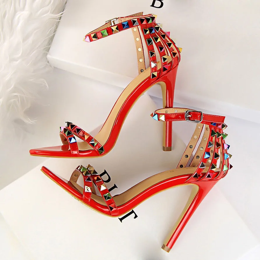 Luxury Stiletto Gladiator Stripper Rivets Open Toe High Heels Sandles - Image 14