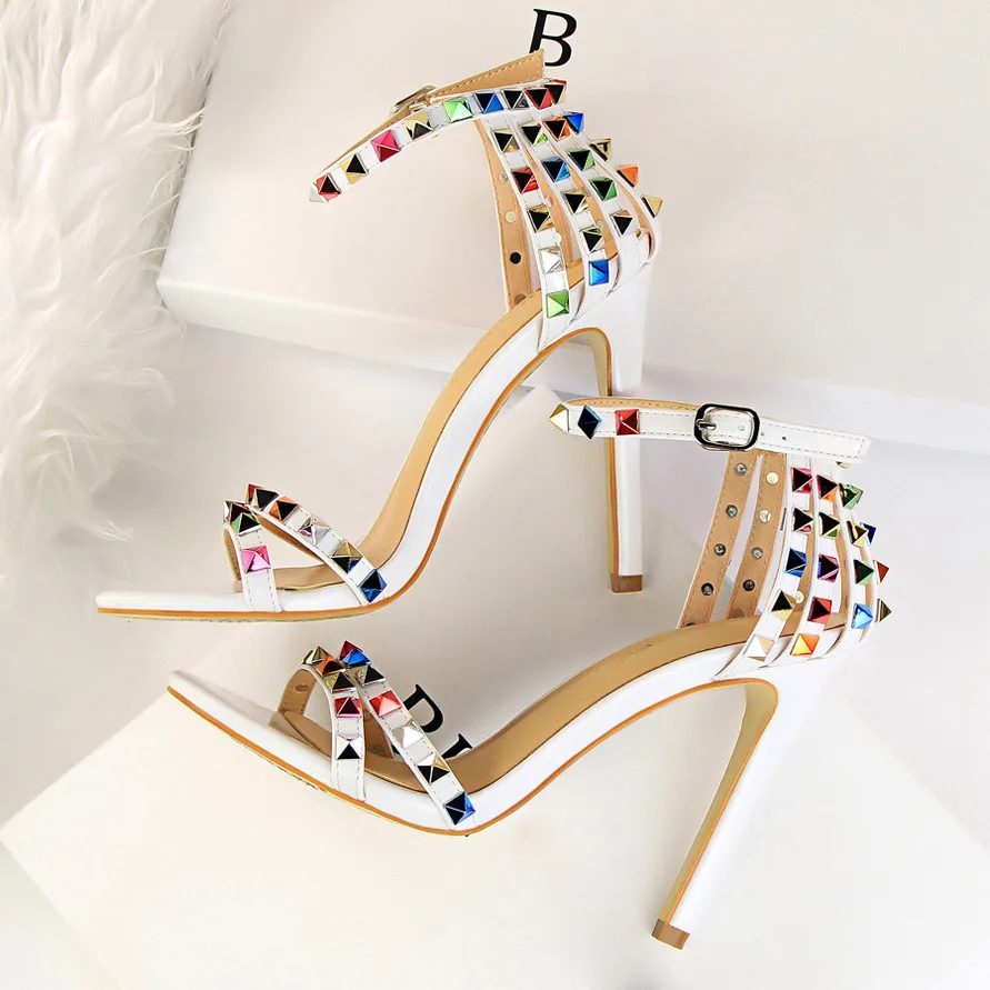 Luxury Stiletto Gladiator Stripper Rivets Open Toe High Heels Sandles - Image 13