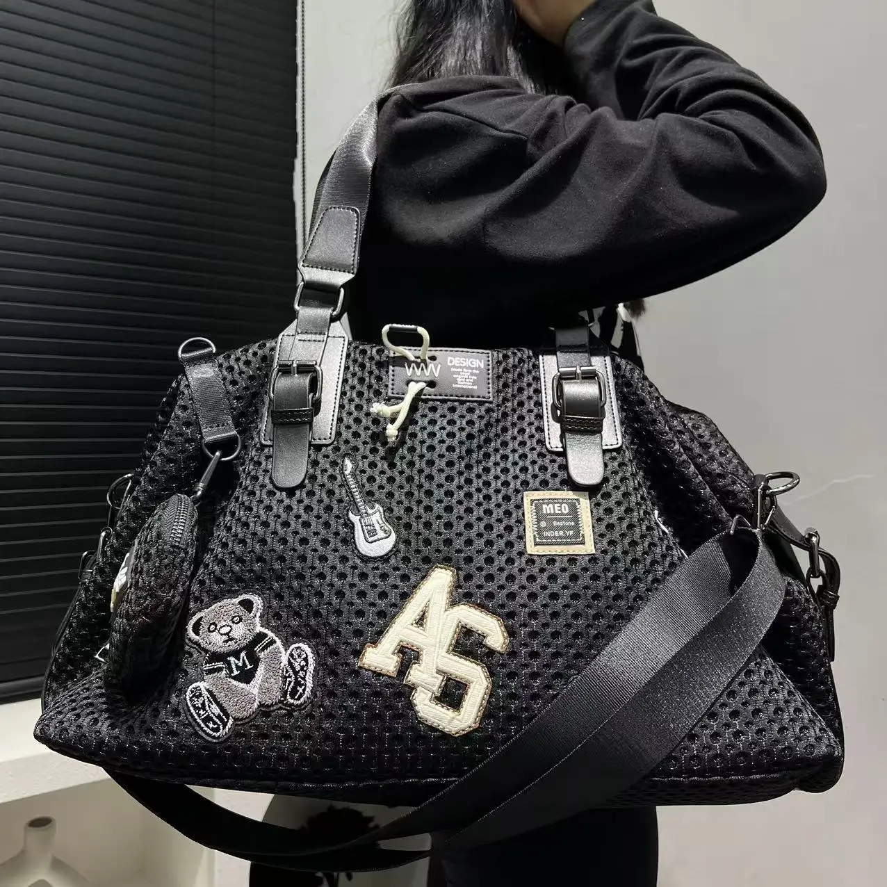 Mesh Nylon Adhesive Large Capacity Splicing Short Distance Travel Casual Handbag - Image 5