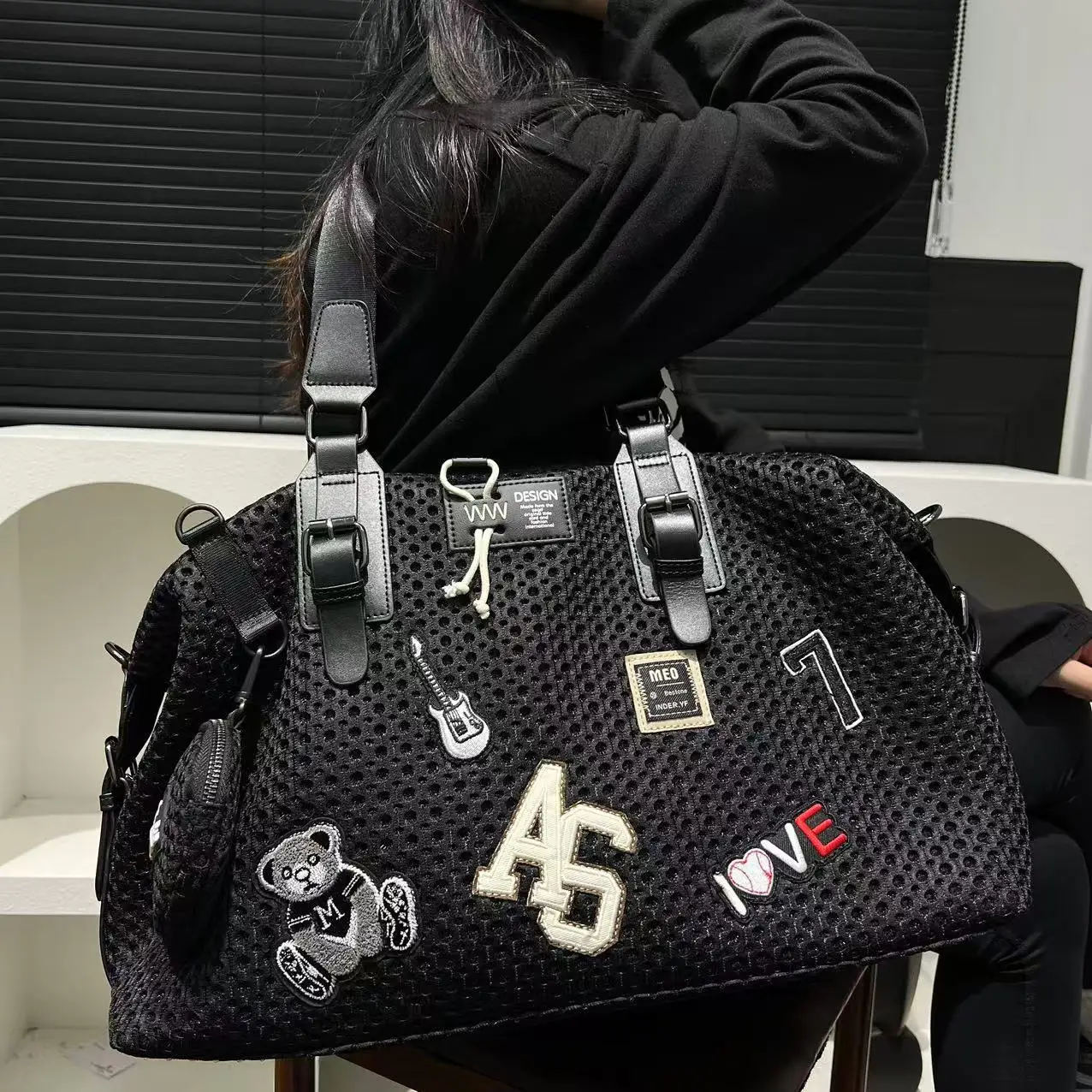 Mesh Nylon Adhesive Large Capacity Splicing Short Distance Travel Casual Handbag - Image 10