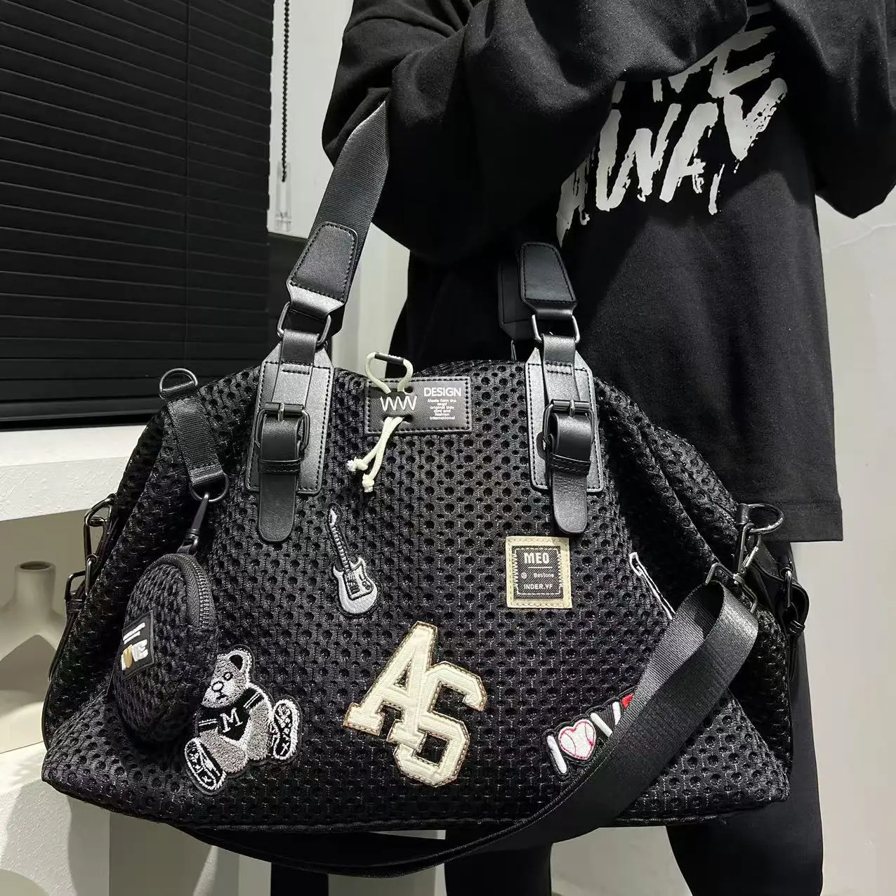 Mesh Nylon Adhesive Large Capacity Splicing Short Distance Travel Casual Handbag