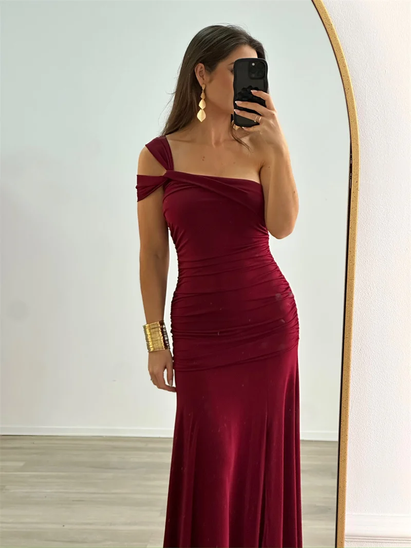 One Shoulder Backless Off-shoulder Sleeveless Bodycon Elegant Long Dresses - Image 5