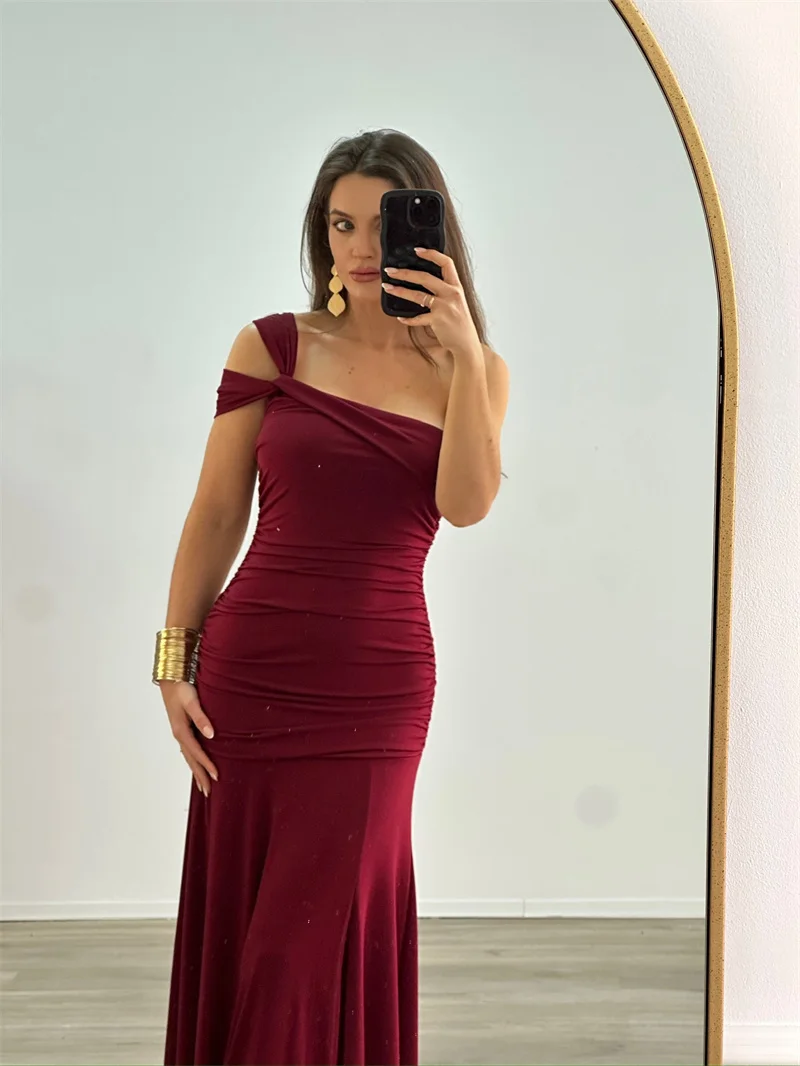 One Shoulder Backless Off-shoulder Sleeveless Bodycon Elegant Long Dresses - Image 4